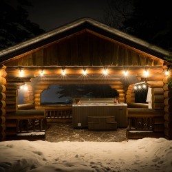 Evening soak in the hot tub at Whitewater Lodge in Golden BC