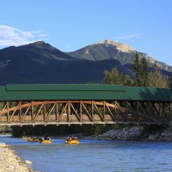 rafting floating through town of golden bc after heli rafting lower canyon