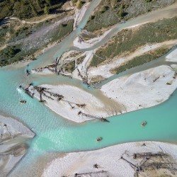 drone photo of kicking horse river