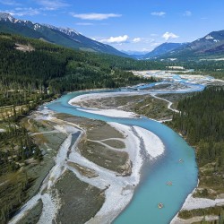 aerial view photo of kicking horse river