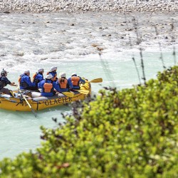 raft floating on the kicking horse river