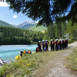 safety briefing beside kicking horse river