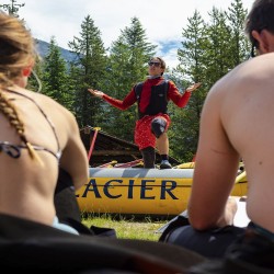 safety briefing beside kicking horse river