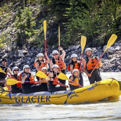 family rafting on the kicking horse river