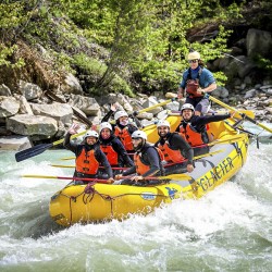 group doing half day whitewater rafting trip on the kicking horse river