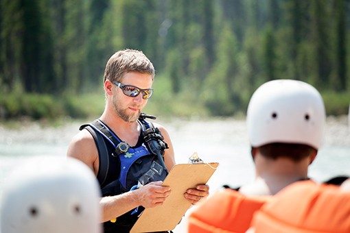 Safety briefing before rafting Kicking Horse River in Golden BC