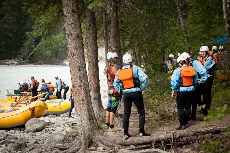 Raft guide and guests taking before rafting the Kicking Horse River