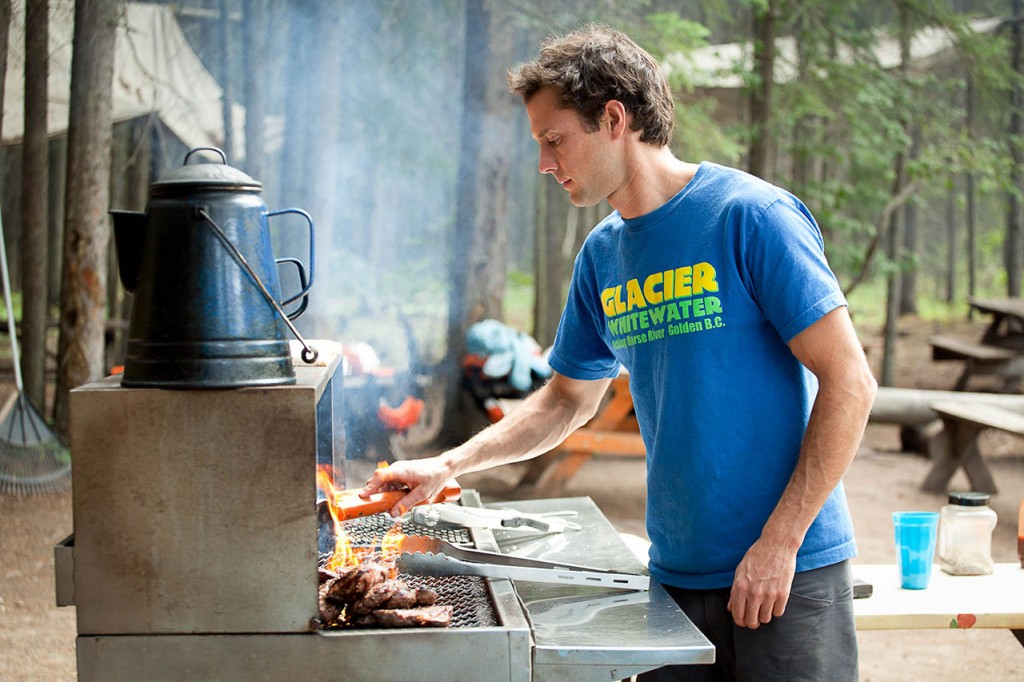 Preparing a hot BBQ lunch for all rafting guests in Golden, BC