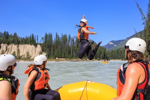 Having fun on the Kicking Horse River with Glacier Raft Company