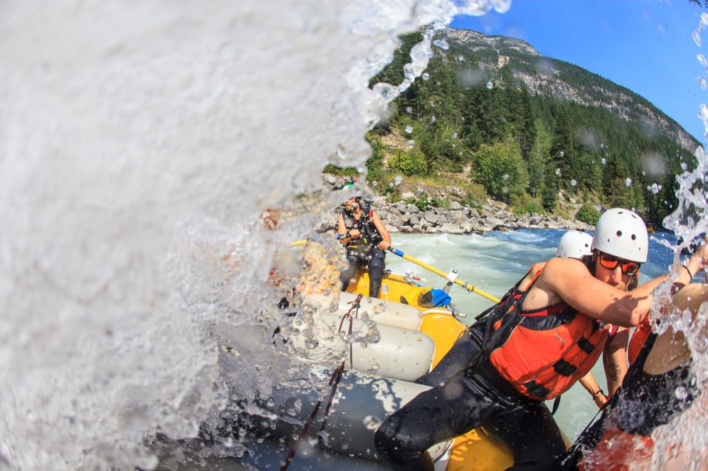 Crisp, glacial fed waves during a Kicking Horse River rafting trip in Golden BC