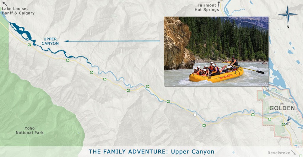 Map showing scenic Family Adventure Trip on Kicking Horse River