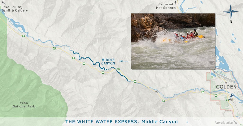 Map showing White Water Express Trip on Kicking Horse River