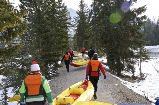 Winter kayaking on the Kicking Horse River