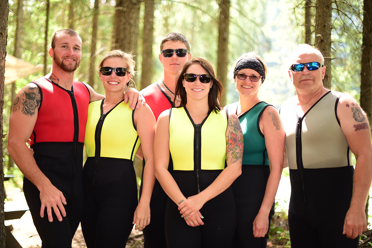 6 couples before white water rafting in Golden BC
