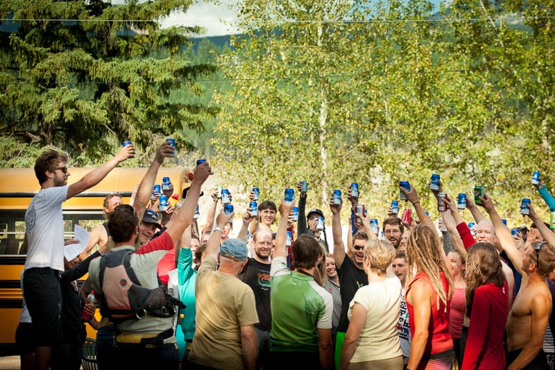 Cheers to a successful whitewater rafting trip on the Kicking Horse River