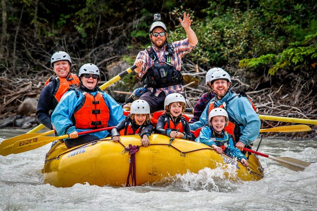 Family rafting trip on the Kicking Horse in the Canadian Rocky Mountains