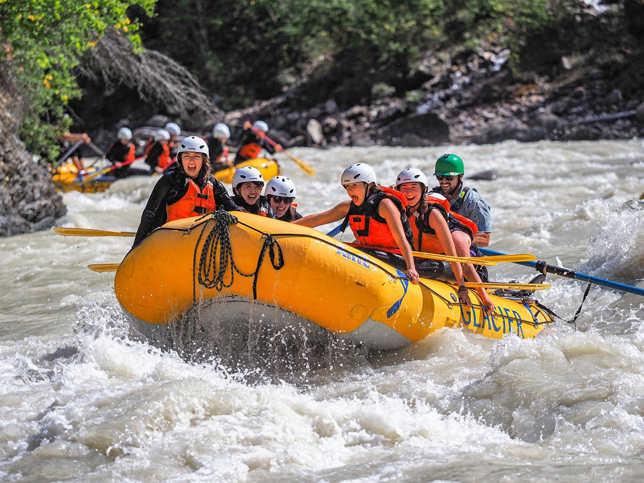 Summer rafting Kicking Horse River in Golden BC