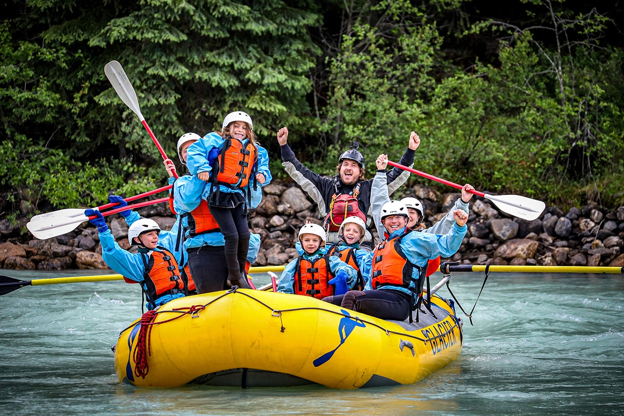 Scenic family rafting on Kicking Horse River in Golden BC