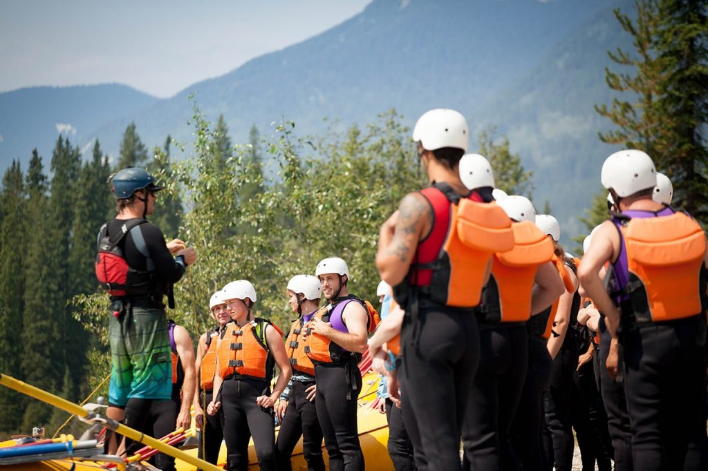Listening to a safety briefing - an important step if you're nervous about whitewater rafting