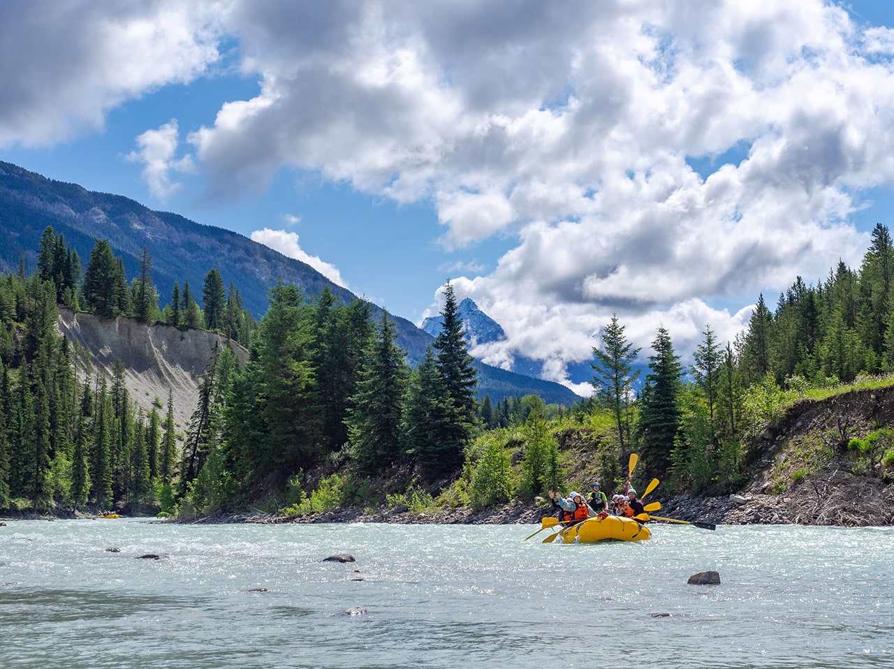 Gentle scenic family rafting Kicking Horse River Golden BC