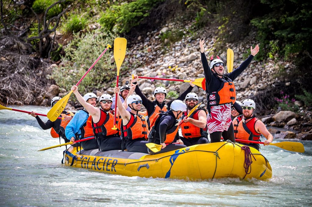 Stag party rafting Kicking Horse River in Golden BC