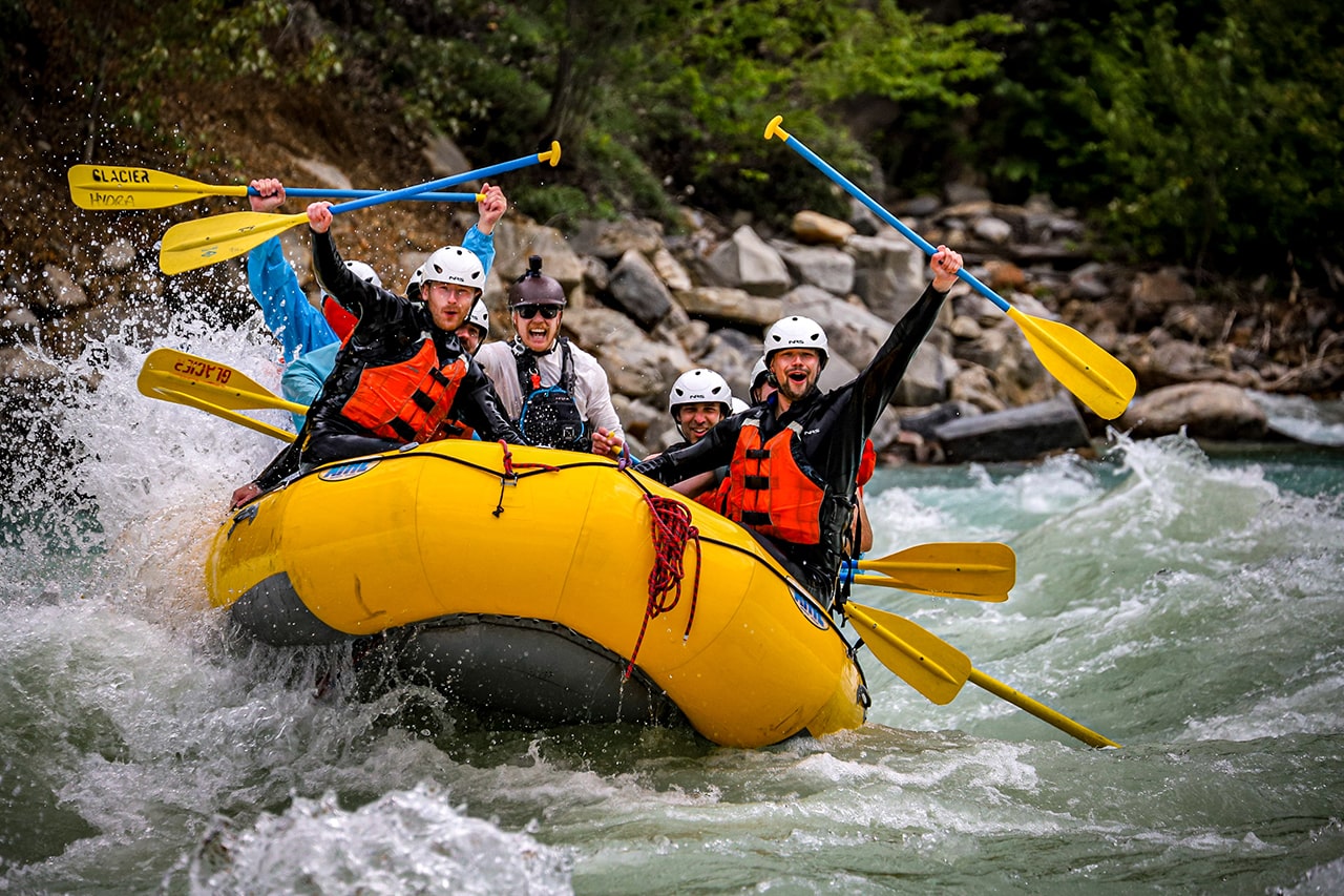 Stag group heli rafting Kicking Horse River in Golden BC