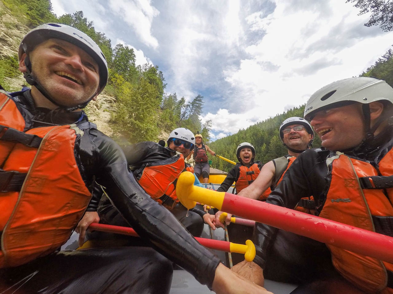 Friends rafting the Lower Canyon of the Kicking Horse River