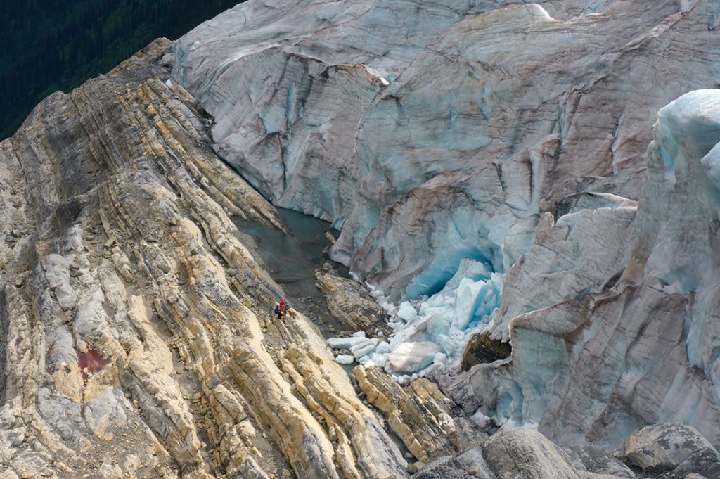 Looking at blue ice of Mummery Glacier