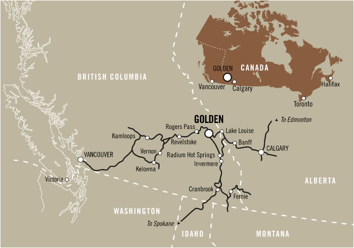 Map showing where Golden BC is in Canada