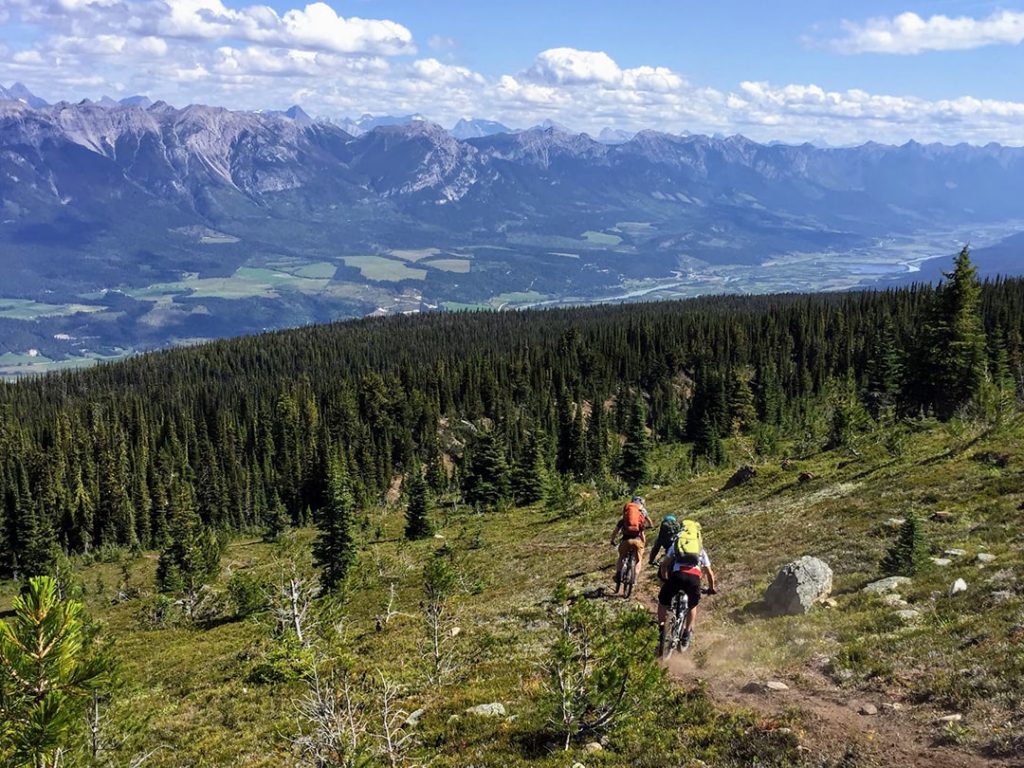 2 people mountain biking Canadian Rockies, Golden, BC