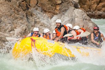 group rafting big whitewater in middle canyon of kicking horse river