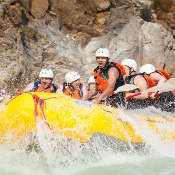 group rafting big whitewater in middle canyon of kicking horse river