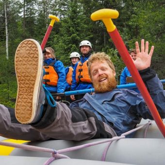 Raft guide and crew on Kicking Horse River